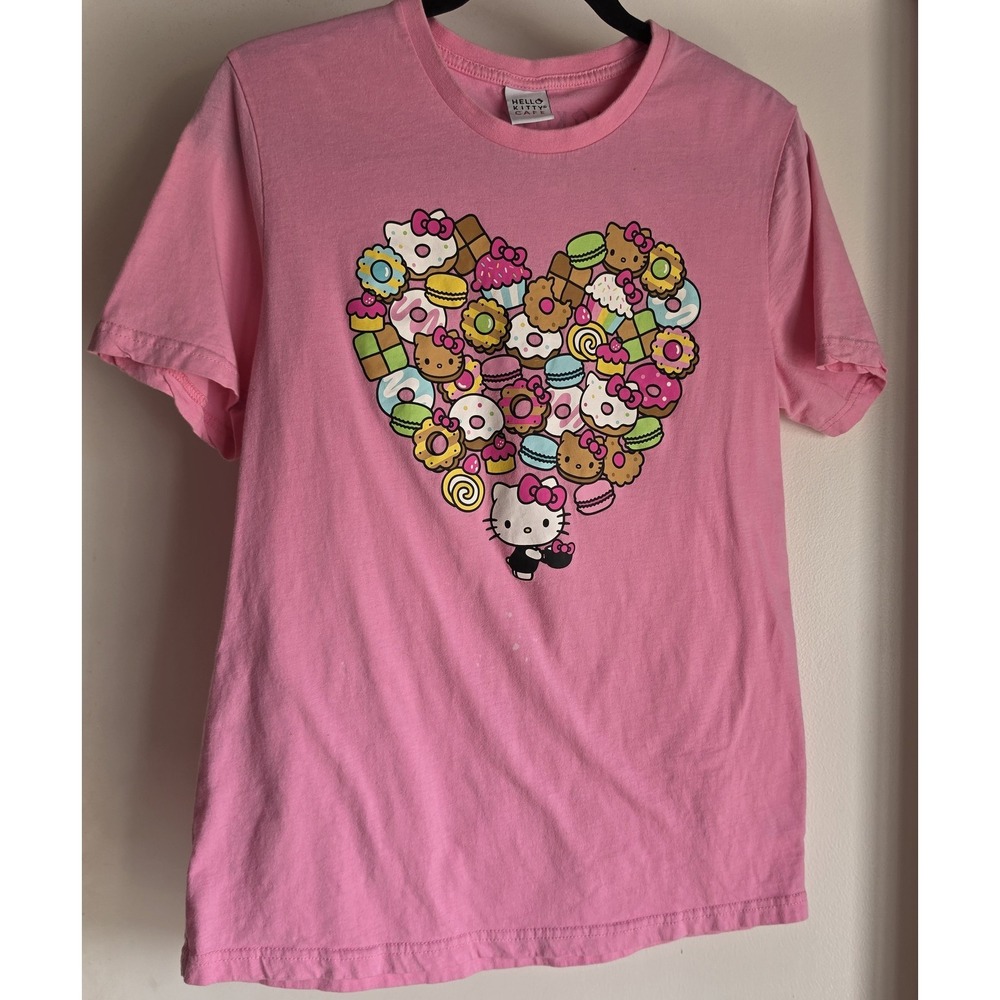 Hello Kitty Cafe T-Shirt Women's Medium Short Sleeve Pink Cotton Casual Tee